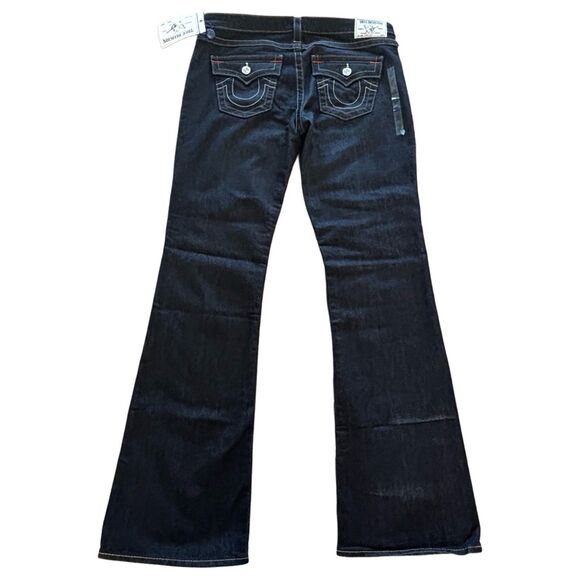True Religion Boot Cut Mid Rise Dark Wash Denim Jeans Size 32 With Pocket Flaps - Picture 3 of 14